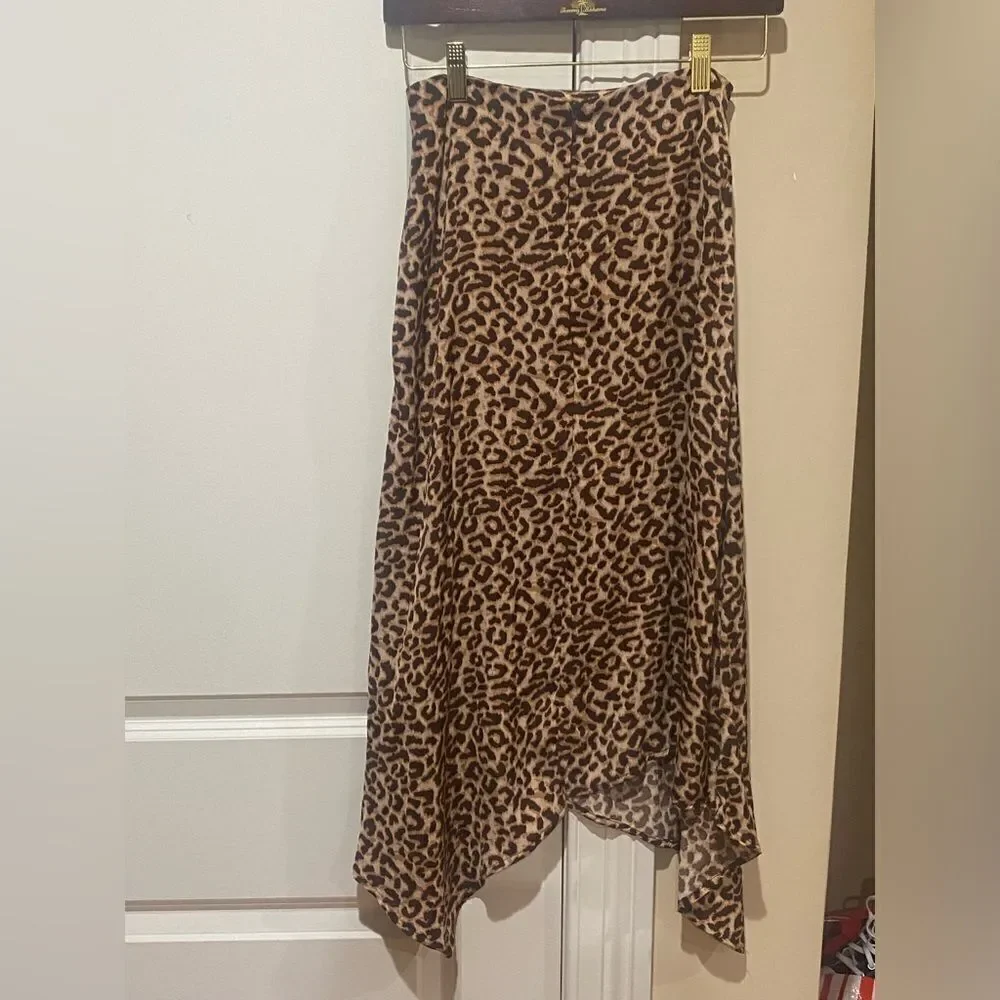 COTTON ON Brown Leopard Animal Print Asymmetrical Hem Midi Skirt